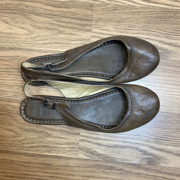 Frye Leather Carson Sling Back Womens Size 8.5 M Shoes Ballet Flats Brown - Picture 9 of 9